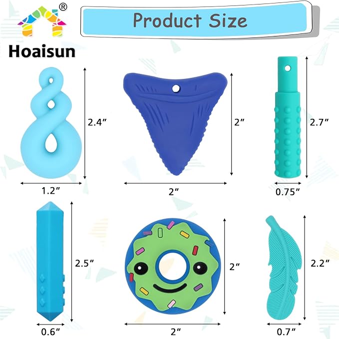 Hoaisun Chew Necklaces for Sensory Kids, 6 Pack Chewy Necklace Sensory for Kids with Autism, ADHD, SPD, Chewing, Oral Chew Toys Silicone Teething Necklace for Adults Reduces Chewing Fidgeting