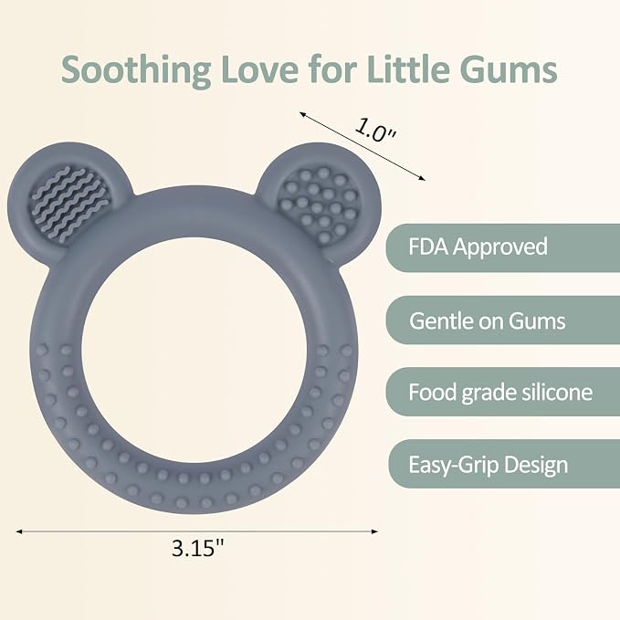 Eascrozn Baby Teething Toys Over 3 Months, 3 Pack Bear Silicone Teething Rings for Babies, Sensory Chew Toys for Teething Relief, BPA Free Infant Toys Boys Girls Gifts Baby Essentials