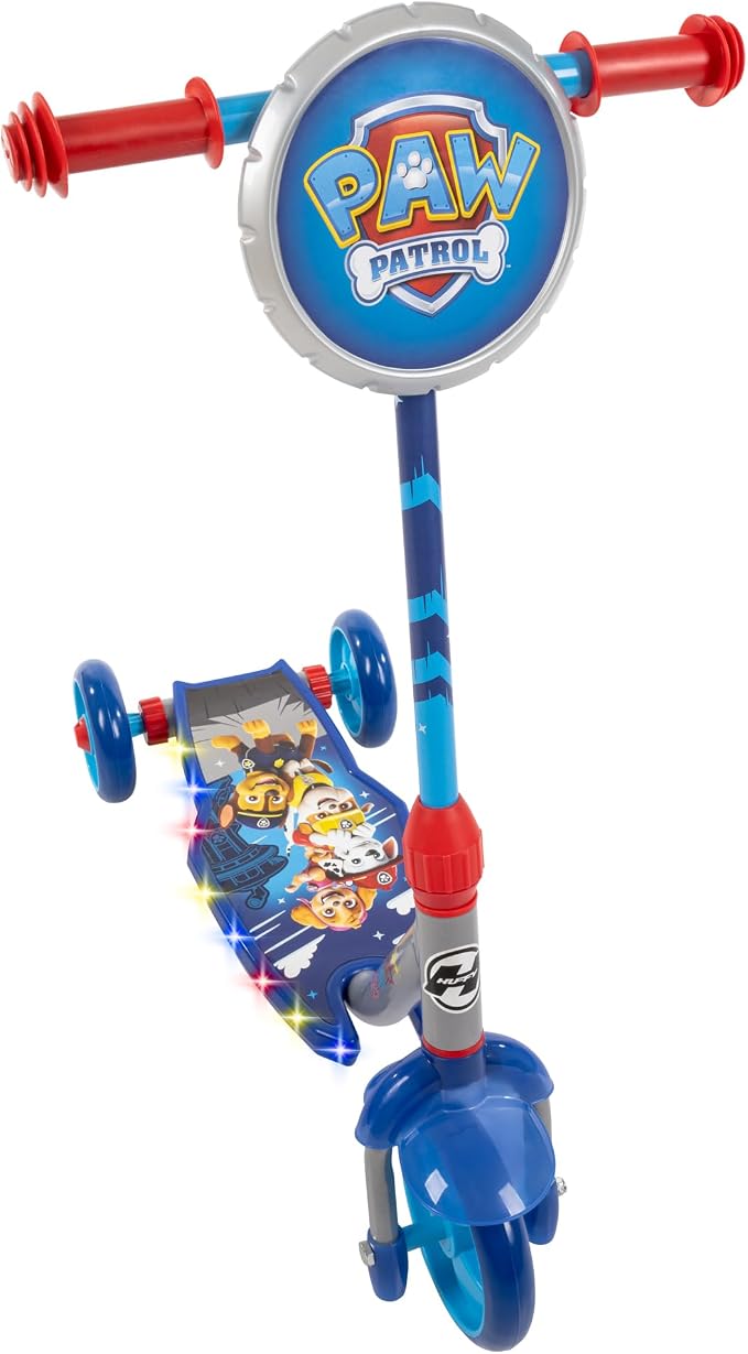 Huffy Toddler 3-Wheel Scooter for Kids, Multiple Colors & Licensed Character Graphics, Ages 3+, Durable Steel Frame, Wide Non-Slip Deck, Stable Lean-to-Steer Design, Light-Up Options, Girls/Boys