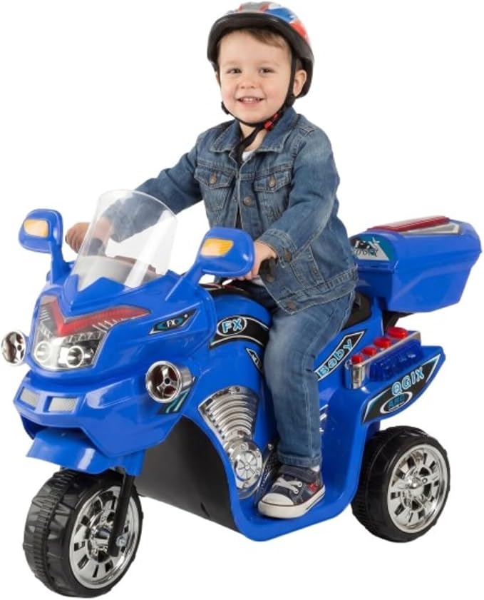 Ride on Toy, 3 Wheel Motorcycle Trike for Kids by Rockin' Rollers ? Battery Powered Ride on Toys for Boys and Girls, 3 - 6 Year Old - Blue FX