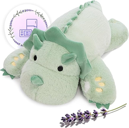 KOWSI® Microwavable 2 LB Weighted Stuffed Triceratops Animals Plush - 16 Inch Heated Dinosaur Plushie for Warmth & Comfort - Light Green Dino Squished Pillow - Cute Soft Toy for Adults & Children