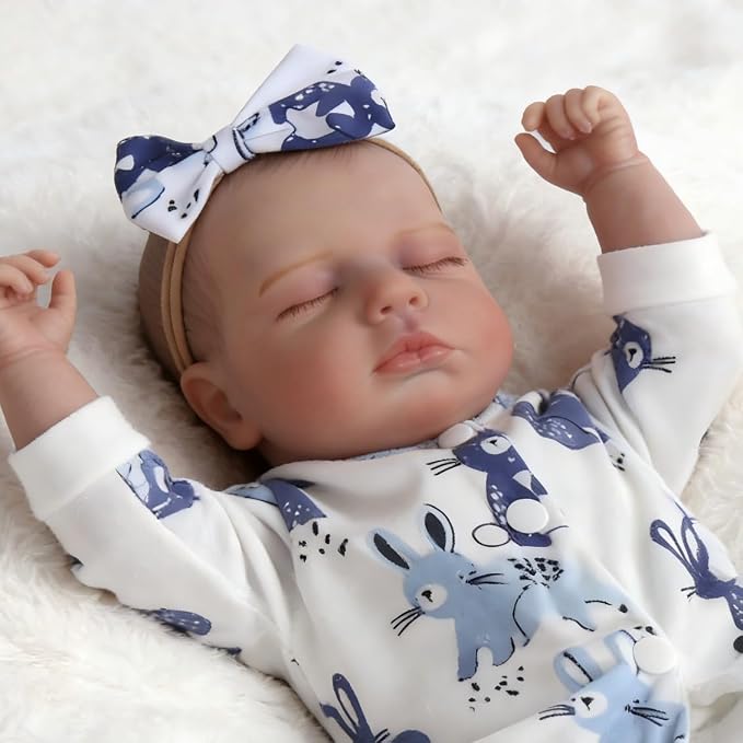 DAYOFFKIDS18Inch Sleeping Reborn Baby Doll, Realistic Newborn Baby Doll with Vinyl Body, Handmade Lifelike Washable Body Features, for Kids Ages 3+ (LouLouWhite)