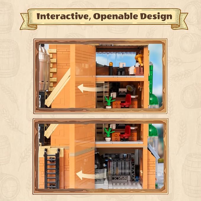 PANTASY Craft Beer Brewery Building Set for Adults – Vintage Microbrewery Factory Model with Modular Architecture, Dynamic Mechanisms, Self-Developed Minifigures & Display-Ready Design