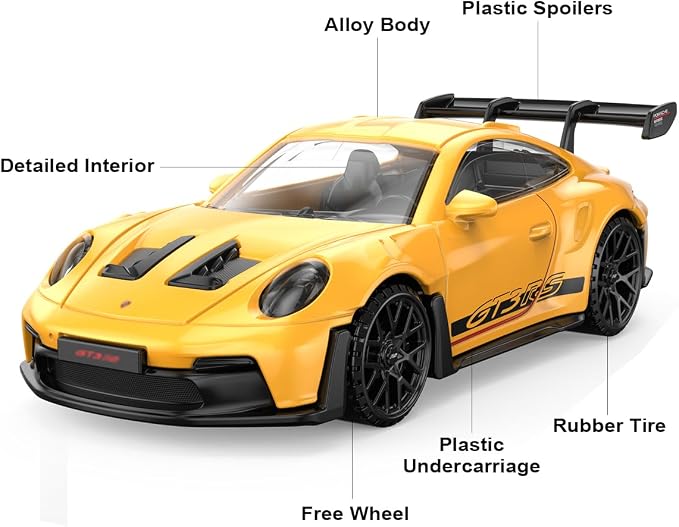 1:43 Diecast Model Cars for Porsche 911 GT3 RS, Metal Die Cast Toy Cars with Free Wheels for Boys Girls Kids Gift, Yellow