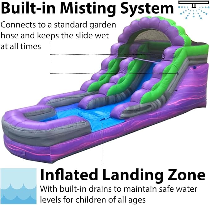 TentandTable Inflatable Water Slide for Kids and Adults, Commercial Grade Giant Blow Up Backyard Water Fun, Includes Electric Air Blower, 23' L x 9' W x 12' H, Purple Marble