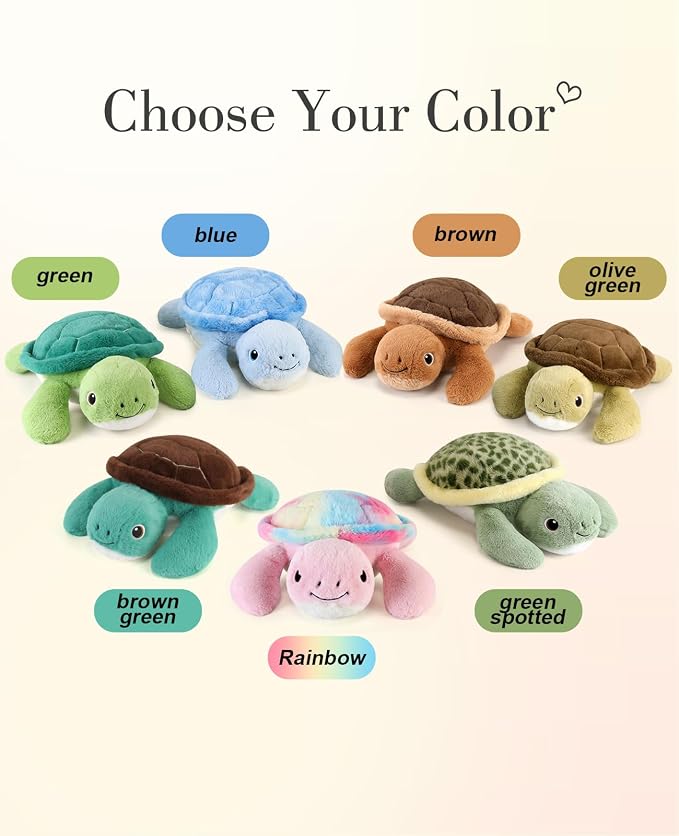 gnomantic Turtle Weighted Stuffed Animals - 22 Inch 4.5 Pounds Weighted Plushies Sea Turtle Stuffed Animal - Big Tortoise Plush - Cute Plush Toys Gifts for Kids & Adults (Rainbow)