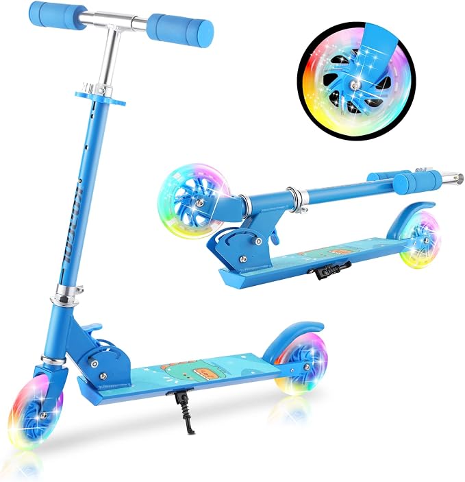 Scooter for Kids Ages 3-12 - Kids Kick Scooters with Led Light Up Wheels & 3 Levels Adjustable Handlebar, Lightweight Foldable 2 Wheel Girly Pink Scooter Christmas Birthday for Girls Boys.