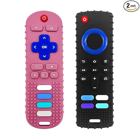 2-Pack Silicone Baby Teething Toys, Silicone Teethers for Babies, Remote Control Shape Teething Toys, Chew Toys for Boys and Girls Teether Early Educational Sensory Toy