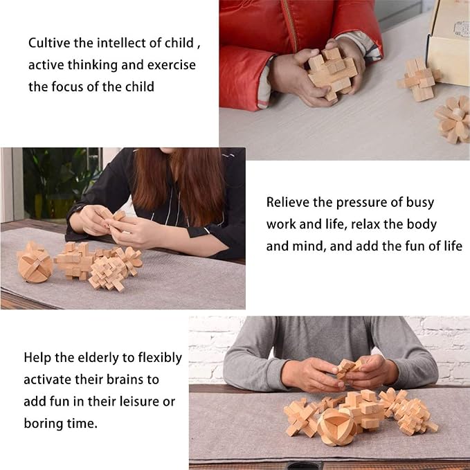 Brain Teaser Puzzle 20Pcs Unlock Interlock Game IQ Test Wooden Toy 3D Unlock Interlock Puzzle Magic Ball Brain Teaser Toy Puzzles for Adults