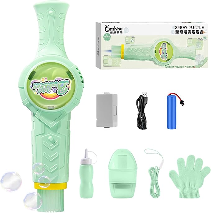 Fog Bubble Machine, Rechargeable Automatic Electric Smoke Bubble Machine, Magic Smoke Bubble Maker, Colorful Lights & Music, Bubble Fog Game for Parties, Beaches, Summer (Green)