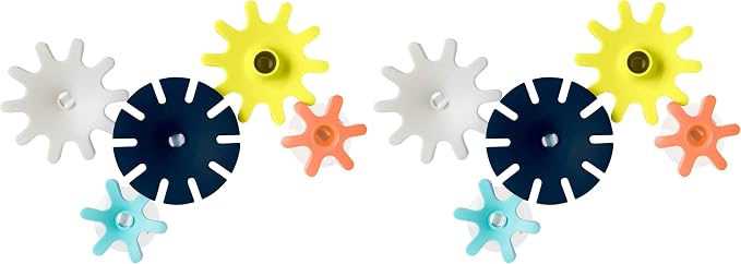 Boon Cogs Baby Bath Toys - Spinning Gear Themed Sensory Baby Toys for Bathtub - Suction Toys for Bathtub Walls - Navy and Yellow - 5 Count - Ages 12 Months and Up (Pack of 2)