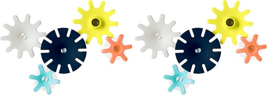 Boon Cogs Baby Bath Toys - Spinning Gear Themed Sensory Baby Toys for Bathtub - Suction Toys for Bathtub Walls - Navy and Yellow - 5 Count - Ages 12 Months and Up (Pack of 2)