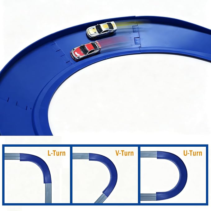 FateGo Gravity Car Race Track with Double Turn Curved Track Pieces, Dual-Lane Car Ramp Toy for 1:64 Die-cast Cars