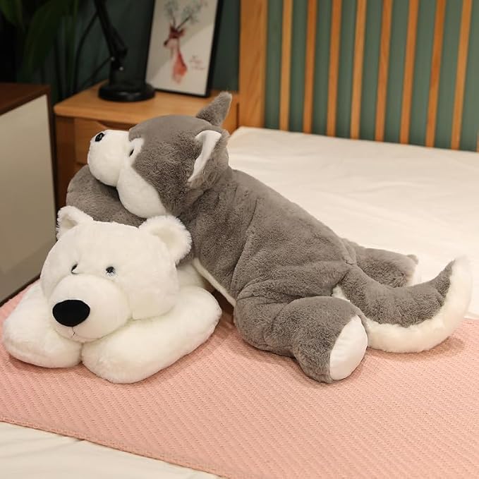 OSOCU® Microwavable & 1.8 LB Weighted Stuffed Animal - Grey Husky Heating Pad with Lavender & Tourmaline - Soothing Warm Heatable Plush Toy for Menstrual Cramps, Muscle Aches, Shoulder Tension