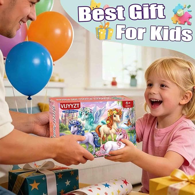 Puzzles for Kids Ages 6-8 8-10 Year Old - Castle & Unicorns Puzzle,200 Pieces Jigsaw Puzzles for Kids, Learning Educational Toys for Boys and Girls
