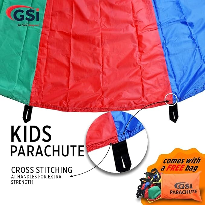 GSi Kids Play Parachute Rainbow Parachute Toy Tent Game for Children Gymnastics Cooperative Play and Outdoor Playground Activities (35 Feet)