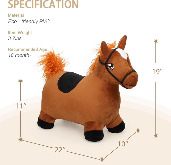 INPANY Bouncy Horse Toys for 2 Year Old Boy, Toddler Plush Bouncing Farm Animals, Inflatable Hopper, Jumping bounce Horse, Kid Ride on Rubber Bouncer, Outdoor Indoor Baby Birthday Gift for 3 4 Yr Girl