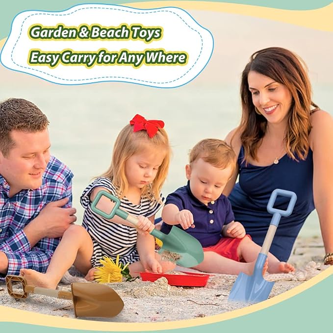 Wood Kids Garden Tool Shovels Toys, 16" Avocado Beach Spades Sand Shovels Toys for Adults Gardening Tools Kit Travel Sandbox Toy Snow Scoop Wood Handle Spade for Digging Sand Snow 3 Pack