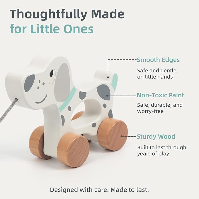 Baby Toys Car,Wooden Pull Along Toddler Toy, Developmental Toy for 1 Year Old Girl Boy Birthday Gift (Dog)