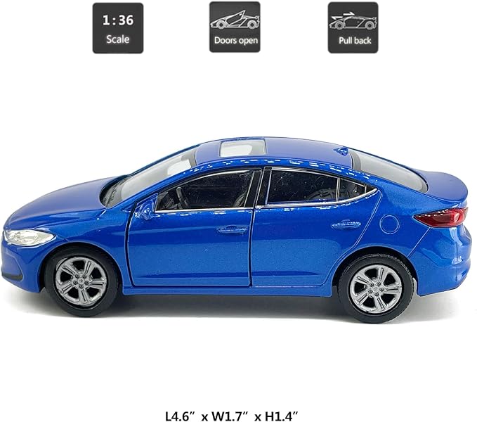 1:36 Scale Elantra Toy Car Model Metal Diecast Toy Vehicle, Doors Open Pull Back, Toys for Boys 3 4 5 6 7 Year Old Toddler Kids Gifts, Men Collection, Home Office Décor Cake Topper, Blue