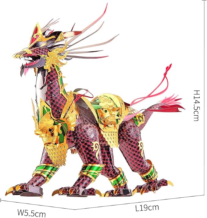 Piececool 3D Metal Puzzle for Adults, Auspicious Kirin Metal Model Building Kits, Brain Teaser Puzzles DIY Craft Kit, Perfect Birhtday Gifts for Teens Man Woman Family- 164 Pcs
