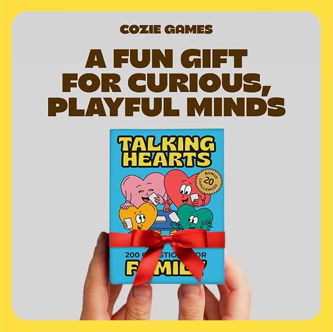 Talking Hearts Conversation Cards for Family, 200 Fun Questions and 20 Challenges for Dinnertime, Road Trips, and Game Night