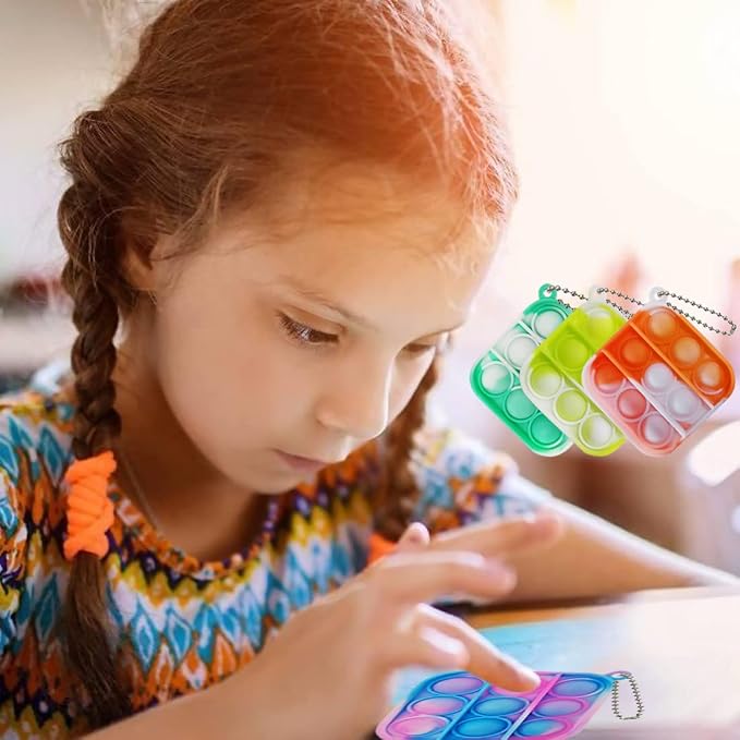 120 Pcs Tie Dye Squeeze Pop Bubble Simple Fidget Sensory Toys, Keychain Wrap Small Pop Bulk Classroom Prizes Relieve Anxiety Stress Toy for Kids Adult