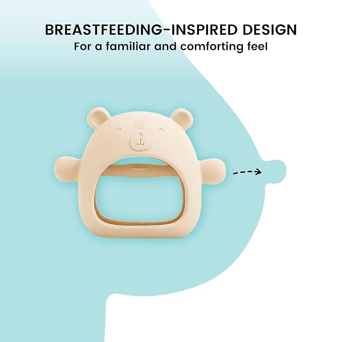 Lulyboo Silicone Teething Baby Bear, Soft and Durable Easy Grip Teether, Self Soothing Pain Relief for Teething, 0-12 Months (Ivory)