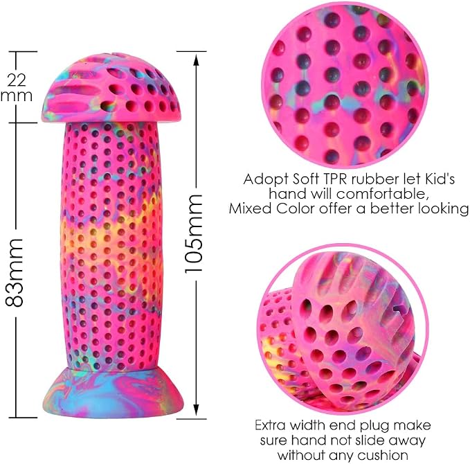 Kids Bike Grips - 105mm Bicycle Handlebar Grips With Mushroom Pattern for Bikes, Balance Bikes, and Kick Scooters