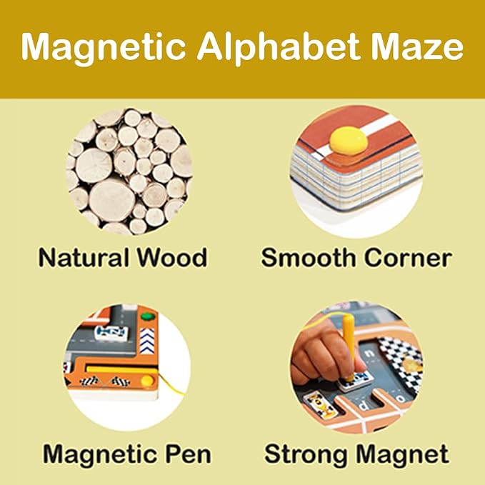 Magnetic Alphabet Maze, Montessori Toy for ABC Learning, Fine Motor Development and Problem-Solving Skills, Ages 3 4 5 6 Years