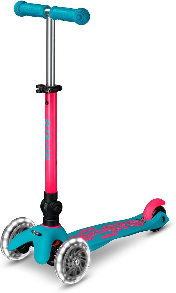 Micro Kickboard | Mini Foldable LED Kids Scooter for Ages 2-5 | Children up to 110 lbs | 3 Wheel Lean-to-Steer | Adjustable T Bar | Smooth Ride, Motion-Activated PU LED Wheels | Swiss Design