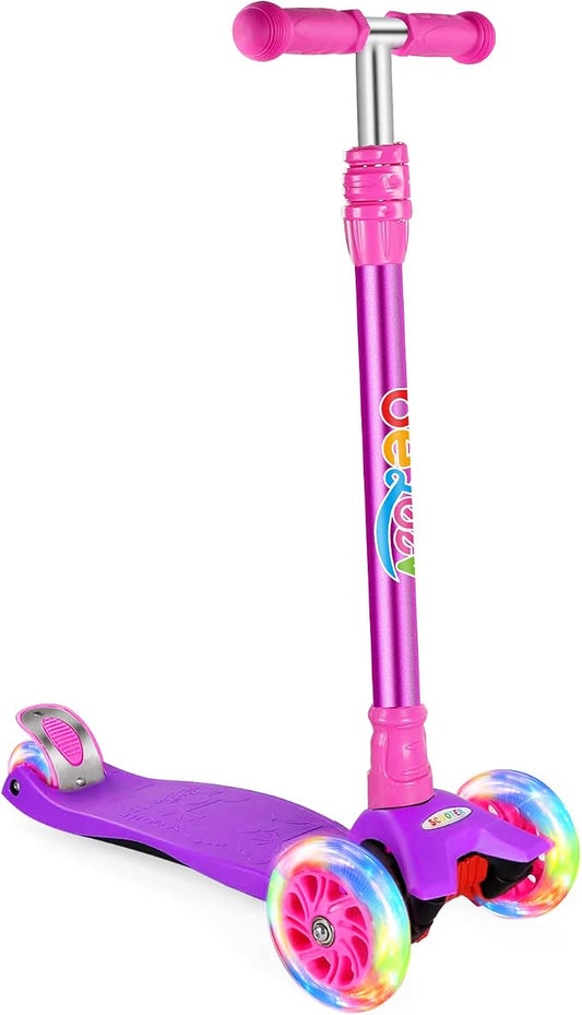 BELEEV Scooters for Kids 3 Wheel Kick Scooter for Toddlers Girls Boys, 4 Adjustable Height, Lean to Steer, Light up Wheels, Extra-Wide Deck, Easy to Assemble for Children Ages 3-12