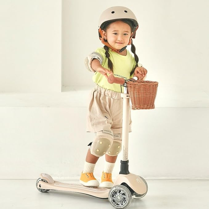 MomnLittle 3 Wheel Toddler Scooter for Kids Ages 3-10, Foldable Scooter with LED Light-Up Wheels, Lean-to-Steer Design, Mini Basket & 4 Adjustable Heights, Scooter for Boys and Girls