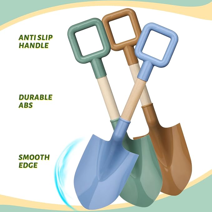 Wood Kids Garden Tool Shovels Toys, 16" Avocado Beach Spades Sand Shovels Toys for Adults Gardening Tools Kit Travel Sandbox Toy Snow Scoop Wood Handle Spade for Digging Sand Snow 3 Pack