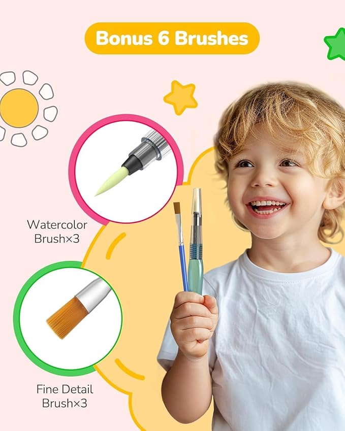 TECJOE 3 Pack Paint with Water Coloring Books for Toddlers, Mess Free Watercolor Painting Set with 6 Brushes, Travel Art Craft Activities Toy Birthday Gifts for Kids Ages 3-8, Princess, Dinosaur & Sea