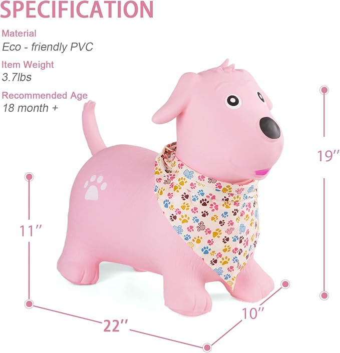 INPANY Bouncy Dog Hopper for Toddlers-Hopping/Bouncing/Bounce Hoppers, Jumping Toys, Inflatable Ride-on Animal Toy for Kids/Boys/Girls 2, 3, 4, 5 Years Old Gifts(Pump Included)