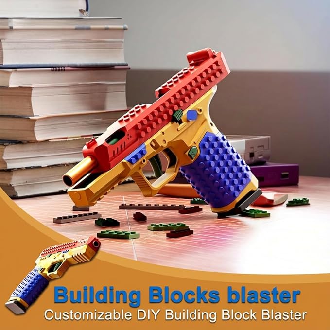 Toy Gun Building Block Kit, DIY Fidget Pistol Toy for Adults, Funny Building Blocks Set with Display Stand, Creative Soft Shooting Collectible