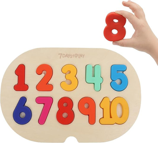 7 Days of Play Number Puzzle for Kids, Sensory Bin Insert for Sensory Tables, Silicone Numbers, Wooden Fine Motor Learning Toy