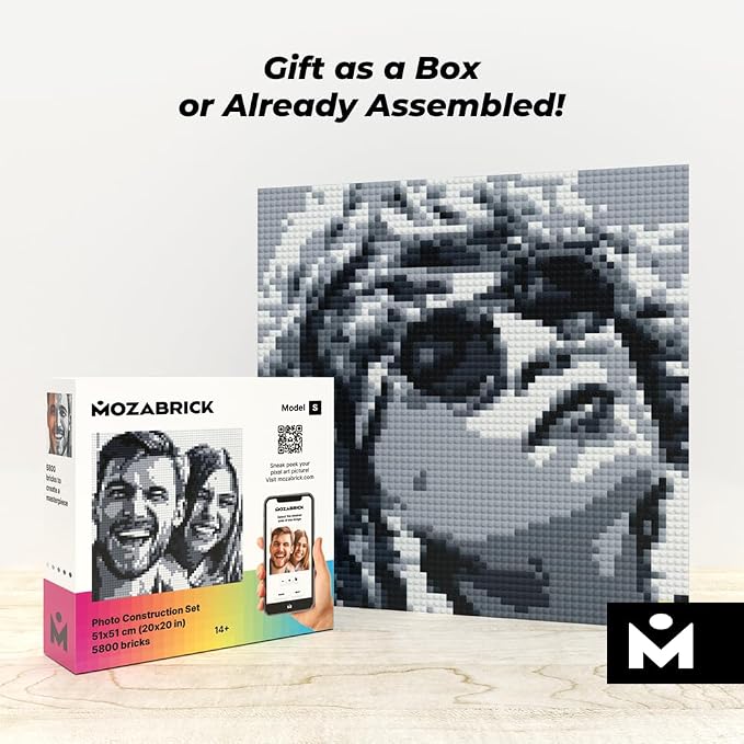 MOZABRICK Building Set Model S | Craft Kit for Adults |Custom Photo Mosaic that Turns Any Picture into a Pixel Art Made from Building Blocks | Personalized Wall Art and Original Gift