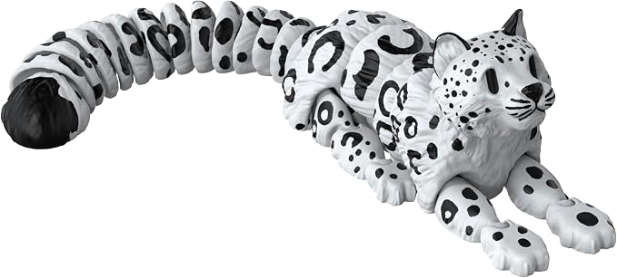 Born to Print Articulated 3D Printed Animal Fidget Toy – Flexible Moving Desk Toy for Kids & Adults | Sensory Stress Relief Toy | Realistic Collectible Animal Figure (Snow Leopard)