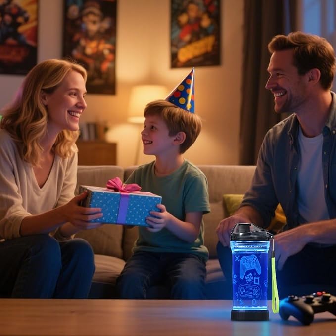 Lightzz Gamer Water Bottle, Fortnite Stuff Toy with 3D Glowing Light, Fortnite Gifts Back to School for Boys Gamers, Minecraft Cup for Holiday Camping Picnic, 14 Oz And Tritan BPA Free