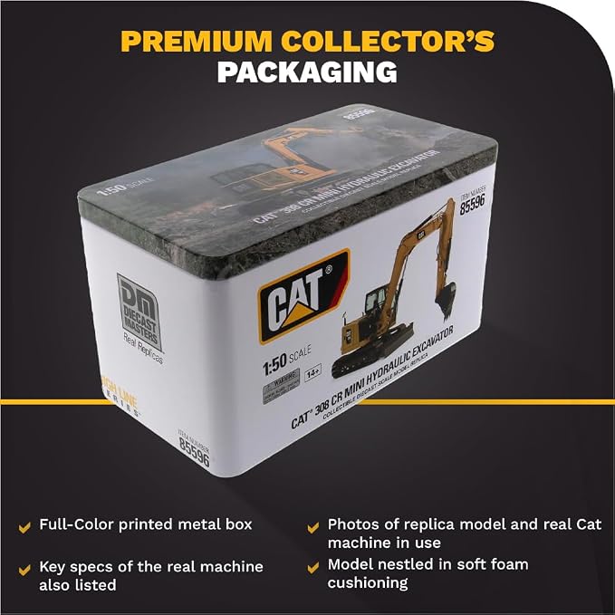 Diecast Masters 1:50 Scale Caterpillar 308 CR Mini Hydraulic Excavator | High Line Series Cat Trucks & Construction Equipment | Model 85596