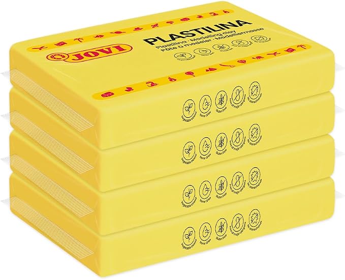 Jovi - Modeling Clay, 3 Pounds Total, 4 Non-Drying Bars, 0.77 lb Each, Arts and Crafts Non-Toxic and Glute Free Plasticine (Yellow)