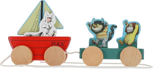 Kids Preferred Where The Wild Things are Wooden Pull Toy - Four Removable Pieces, Cotton Pull String, Ages 12 Months and Up, Max Moishe and Tzippy, Solid Wood, 8 in