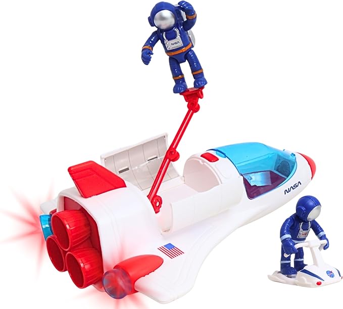 Space Adventure Space Shuttle Playset Light & Sound Shuttle with Hover Scooter & 2 Astronaut Figures, Plastic Space Toy & Collectible for Kids Ages 3+