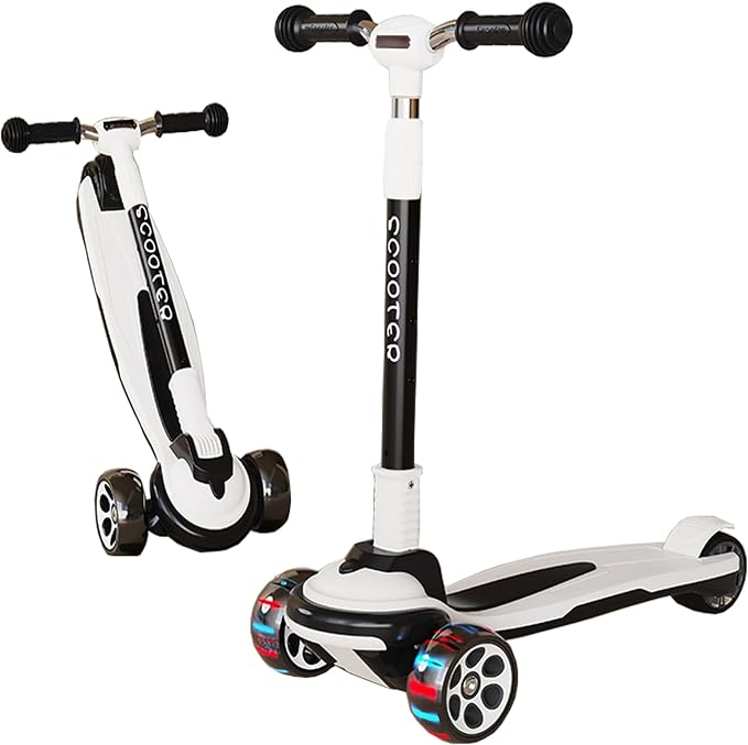 Kick Scooter for Kids Ages 3-12, 5 Adjustable Height Foldable Scooter with 3 LED Light Wheels, Outdoor Activities for Toddlers Boys Girls, Max Load up to 165 lbs