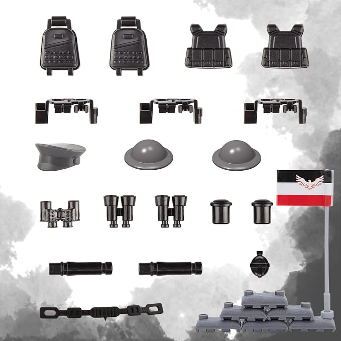 Military Weapons Pack 41 Pcs German Accessories Kits Toys, Army Equipment Gear WW2 Guns for Boys 6+, Compatible with Mini Figure of Major Brand