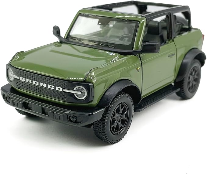 2-Door Convertible Bronco Badlands Model Car 1/36 Scale Diecast Toy Cars Metal Alloy Children’s Vehicles, Pull Back Doors Open, Black Rim, Mens Collection, Kids Toys for Boys Gifts, Cake Topper, green
