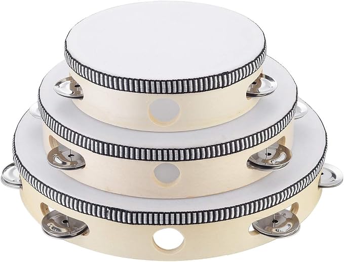 Hand Held Tambourine Drum 6 inch Bell Birch Metal Jingles Percussion Gift Musical Educational Drum Instrument for KTV Party Kids Games (6 inch)