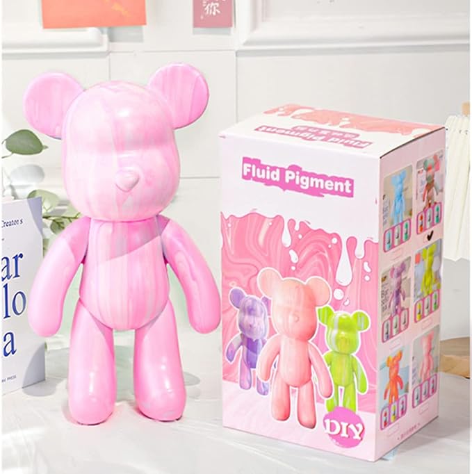 HANDA DIY Painting Fluid Bear Teddy Bear Painting Kit Set Creative Home Decorations Handmade Doll Figurine Toys Gift for Birthday Valentines (13.4 inch, Pink+White)